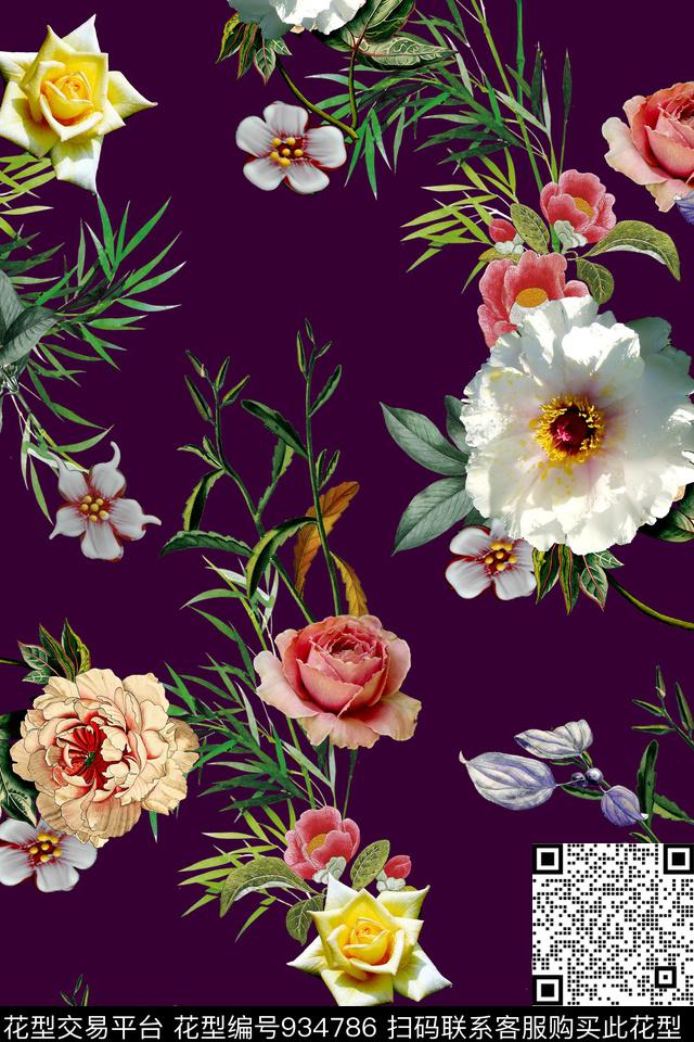 植物年轻女性竹子数码印花华亿平台下载（图片编号: 934786） - 瓦栏（Walan）