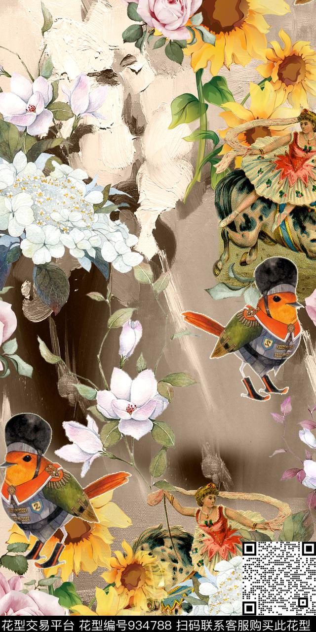 数码华亿平台动物花卉花卉数码印花华亿平台下载（图片编号: 934788） - 瓦栏（Walan）