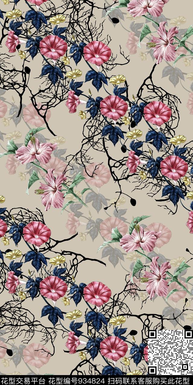 抽象花卉女装数码印花华亿平台下载（图片编号: 934824） - 瓦栏（Walan）
