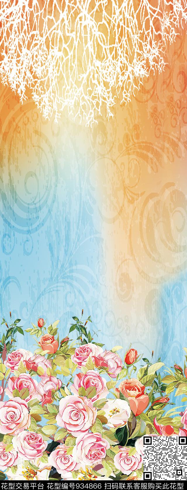 数码华亿平台大花中国风数码印花华亿平台下载（图片编号: 934866） - 瓦栏（Walan）