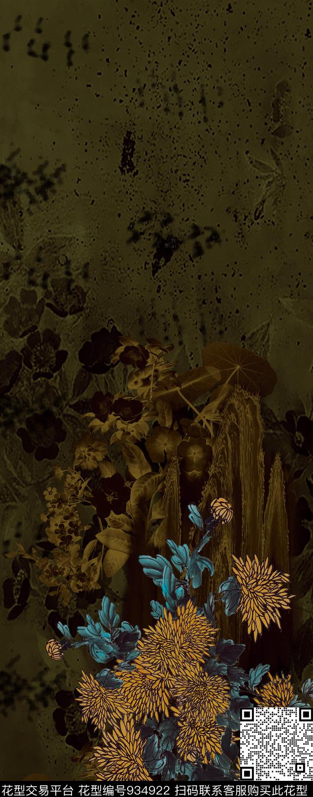 数码华亿平台大花中国风数码印花华亿平台下载（图片编号: 934922） - 瓦栏（Walan）