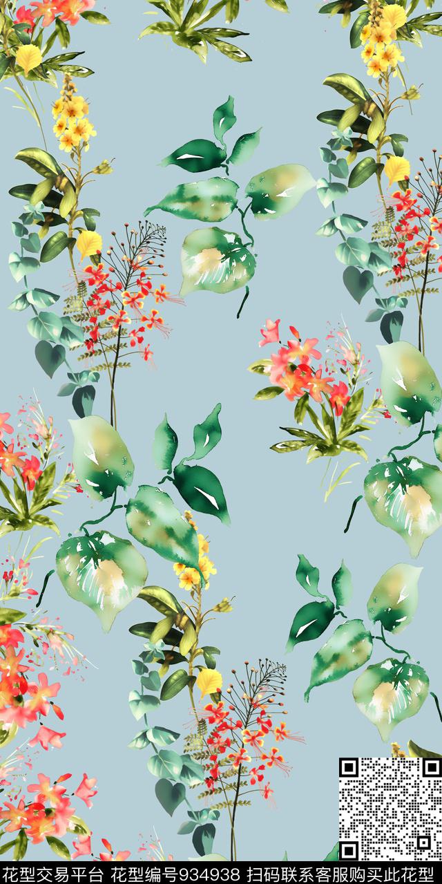 淑女小碎花手绘花卉数码印花华亿平台下载（图片编号: 934938） - 瓦栏（Walan）