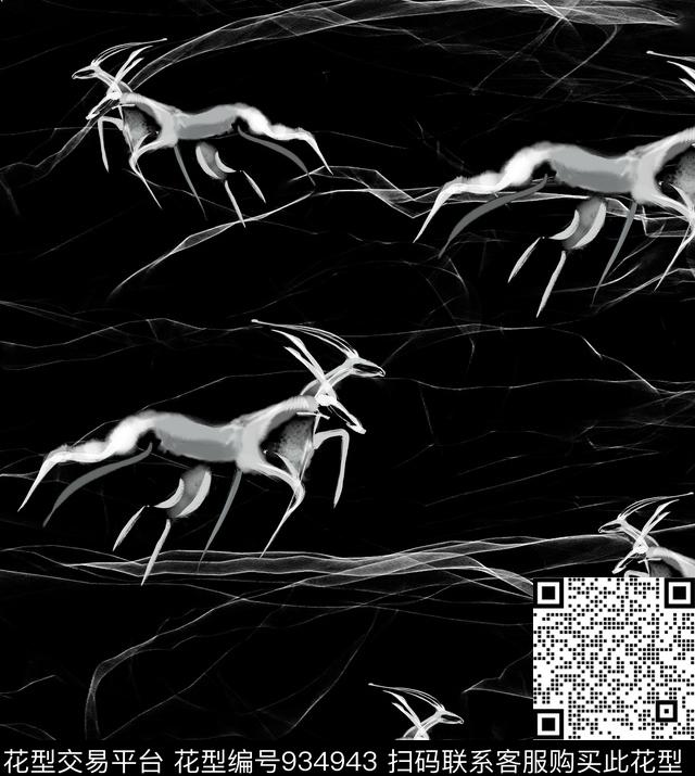 抽象男装抽象动物手绘鹿数码印花华亿平台下载（图片编号: 934943） - 瓦栏（Walan）