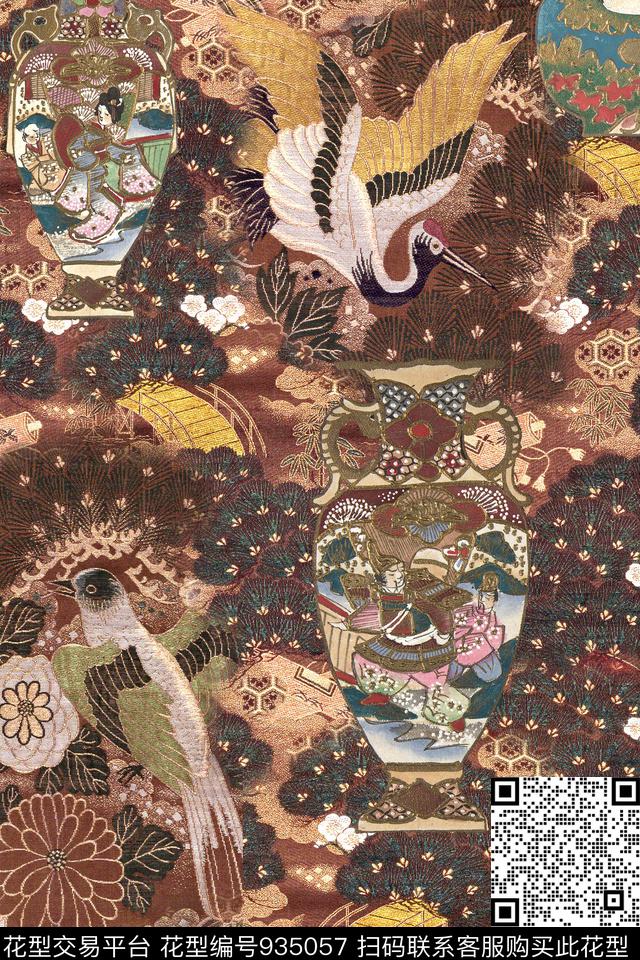 肌理民族风仙鹤数码印花华亿平台下载（图片编号: 935057） - 瓦栏（Walan）