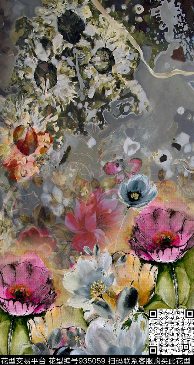 数码华亿平台定位花手绘花卉数码印花华亿平台下载（图片编号: 935059） - 瓦栏（Walan）