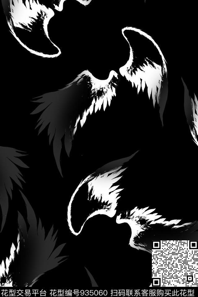 男装黑白华亿平台翅膀传统印花华亿平台下载（图片编号: 935060） - 瓦栏（Walan）