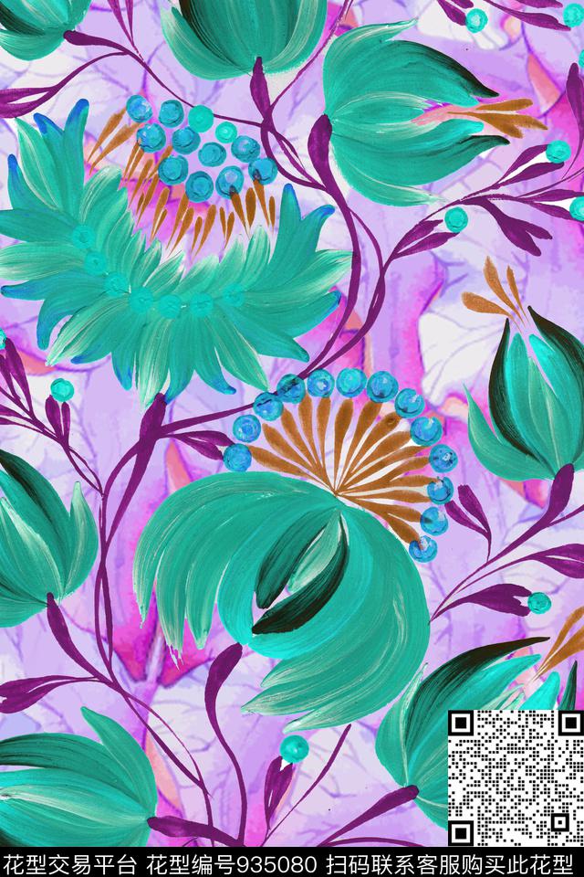 花纹花掰唯美花朵数码印花华亿平台下载（图片编号: 935080） - 瓦栏（Walan）