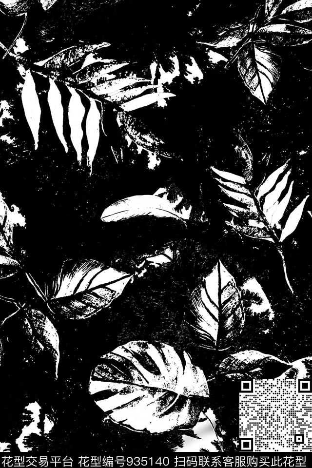 男装棕榈树黑白华亿平台传统印花华亿平台下载（图片编号: 935140） - 瓦栏（Walan）