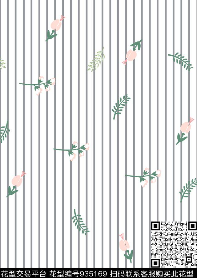 线条花卉条纹家居服数码印花华亿平台下载（图片编号: 935169） - 瓦栏（Walan）