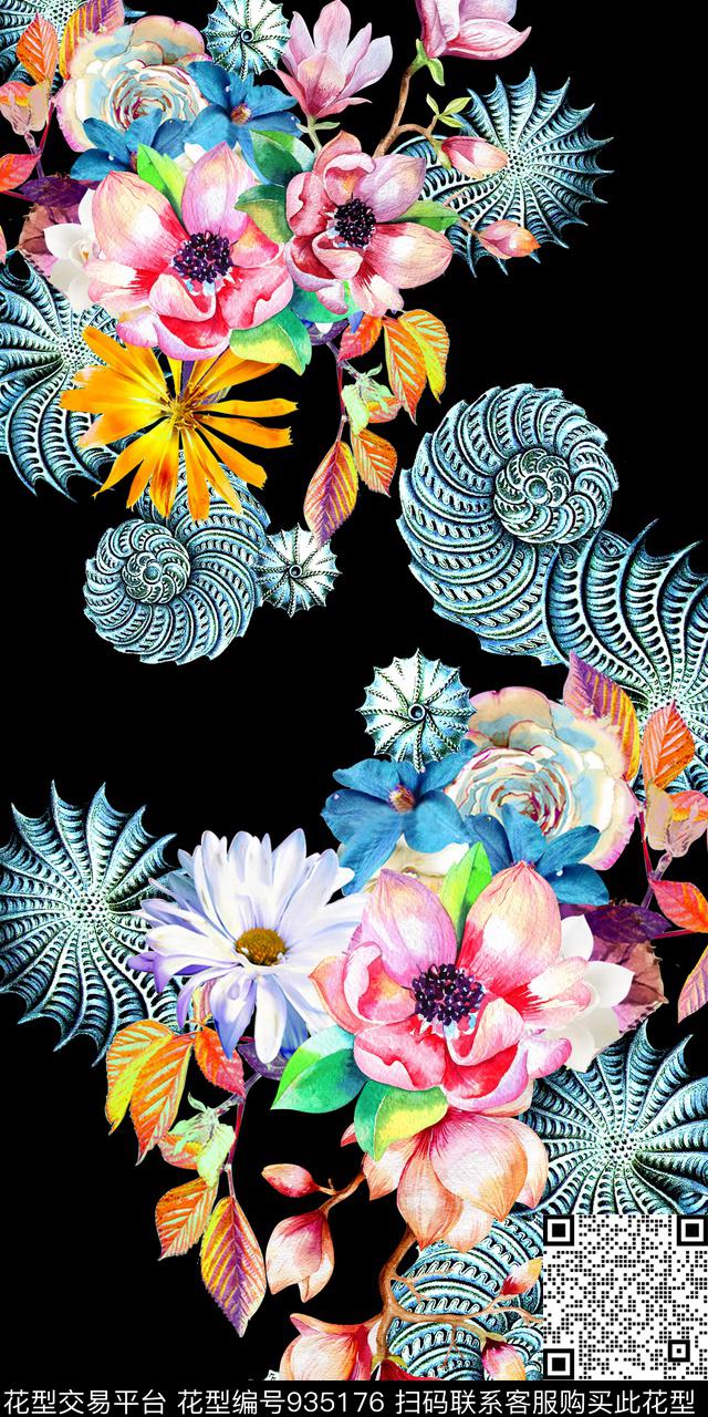 数码华亿平台素雅手绘花卉数码印花华亿平台下载（图片编号: 935176） - 瓦栏（Walan）