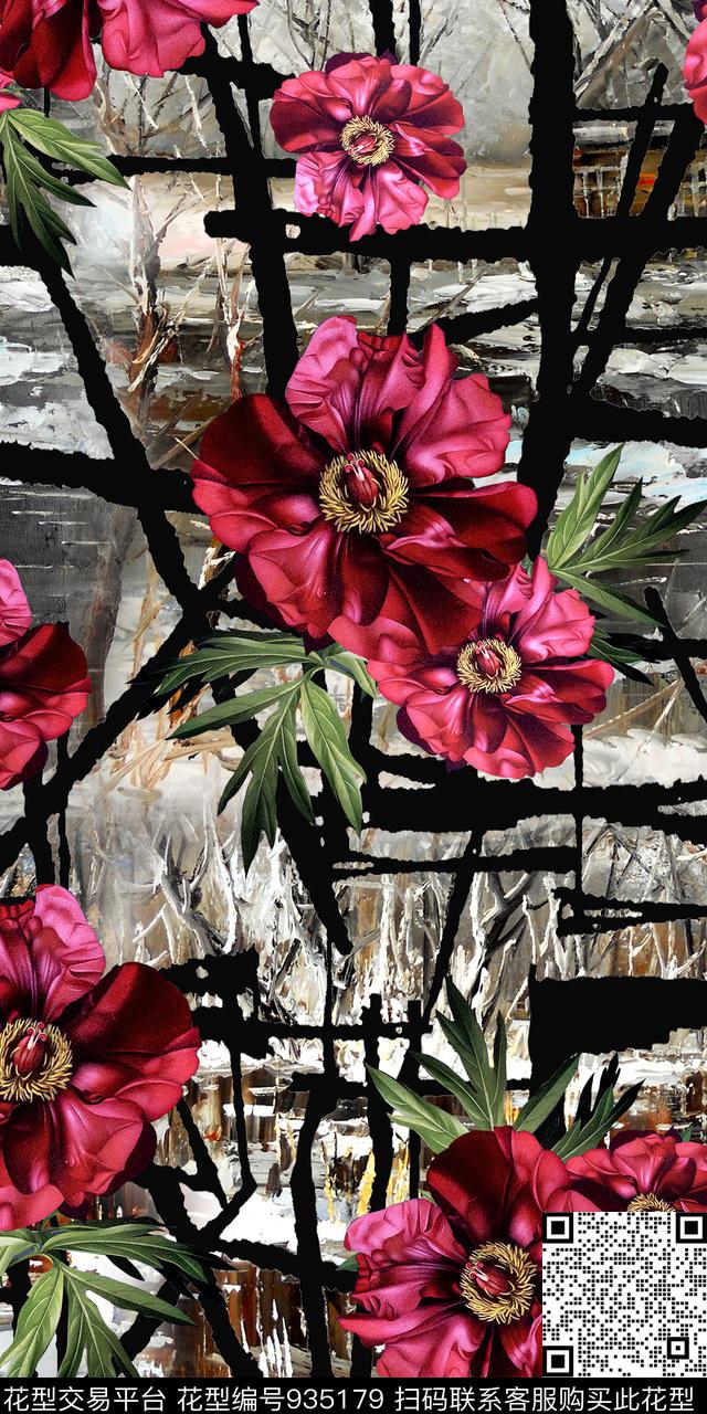 手绘花卉素雅数码华亿平台数码印花华亿平台下载（图片编号: 935179） - 瓦栏（Walan）