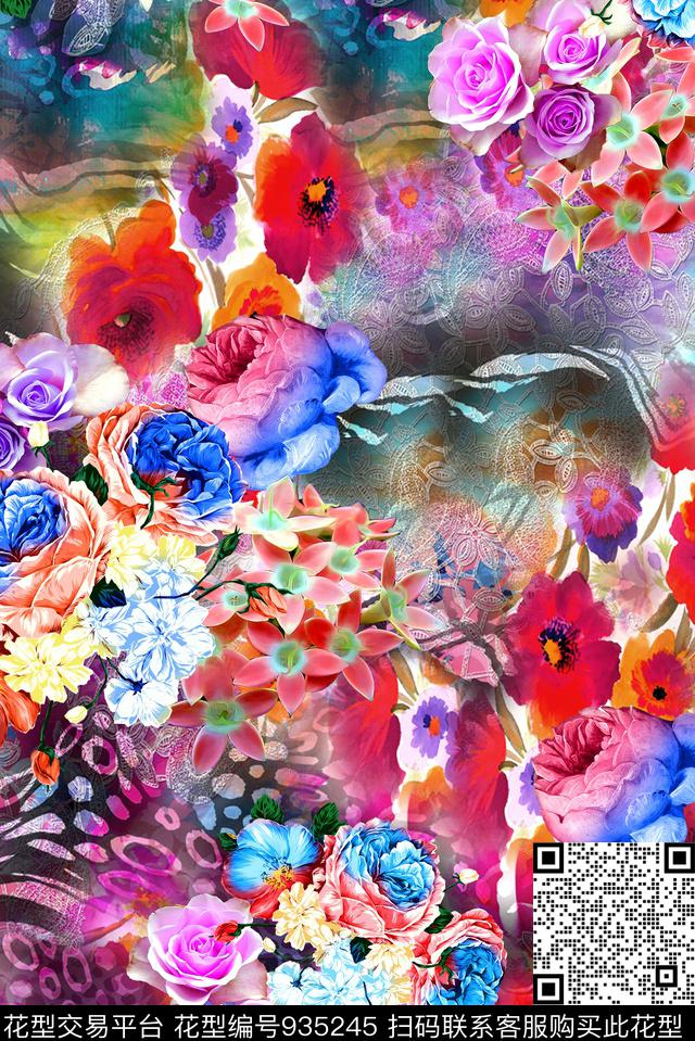 数码华亿平台花卉民族风数码印花华亿平台下载（图片编号: 935245） - 瓦栏（Walan）