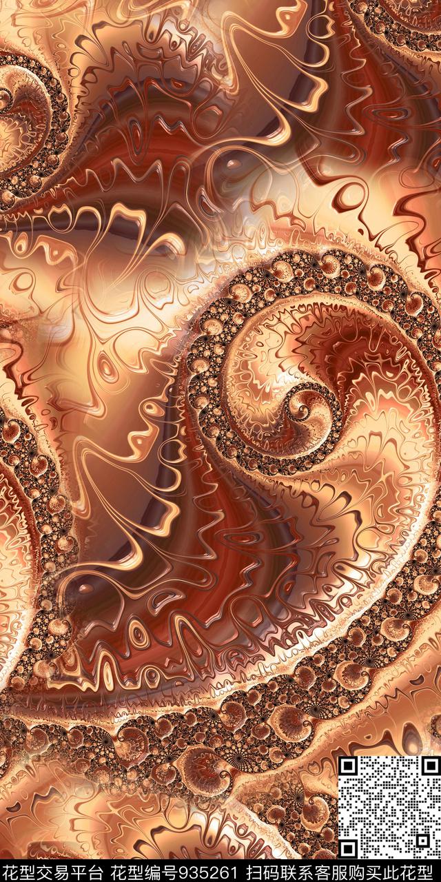 抽象复古旋涡数码印花华亿平台下载（图片编号: 935261） - 瓦栏（Walan）