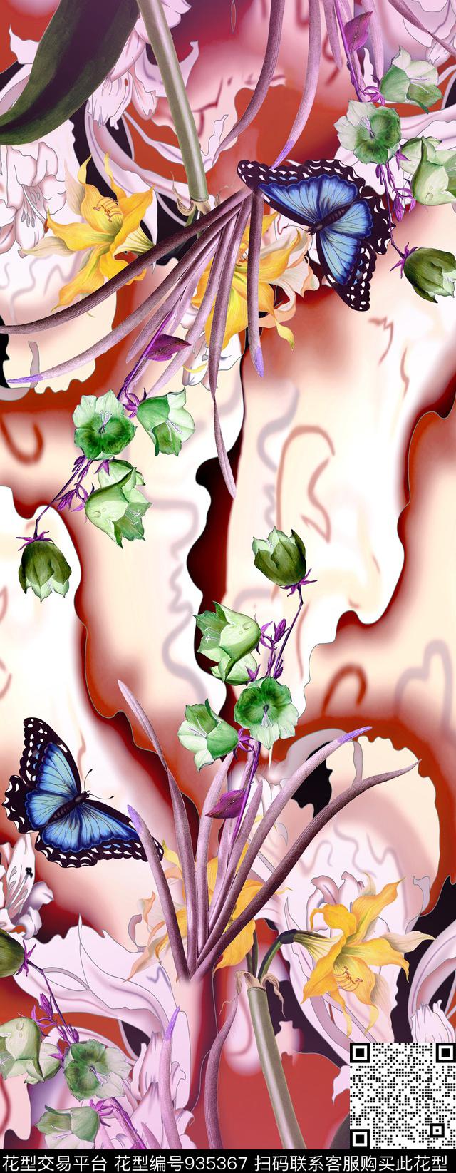 抽象花卉披肩长巾手绘花卉数码印花华亿平台下载（图片编号: 935367） - 瓦栏（Walan）