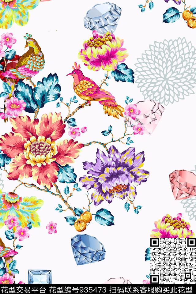 花卉花鸟珠宝宝石数码印花华亿平台下载（图片编号: 935473） - 瓦栏（Walan）