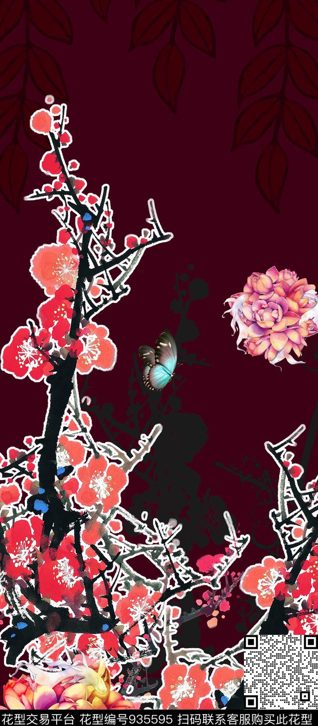炫彩旗袍蝴蝶数码印花华亿平台下载（图片编号: 935595） - 瓦栏（Walan）