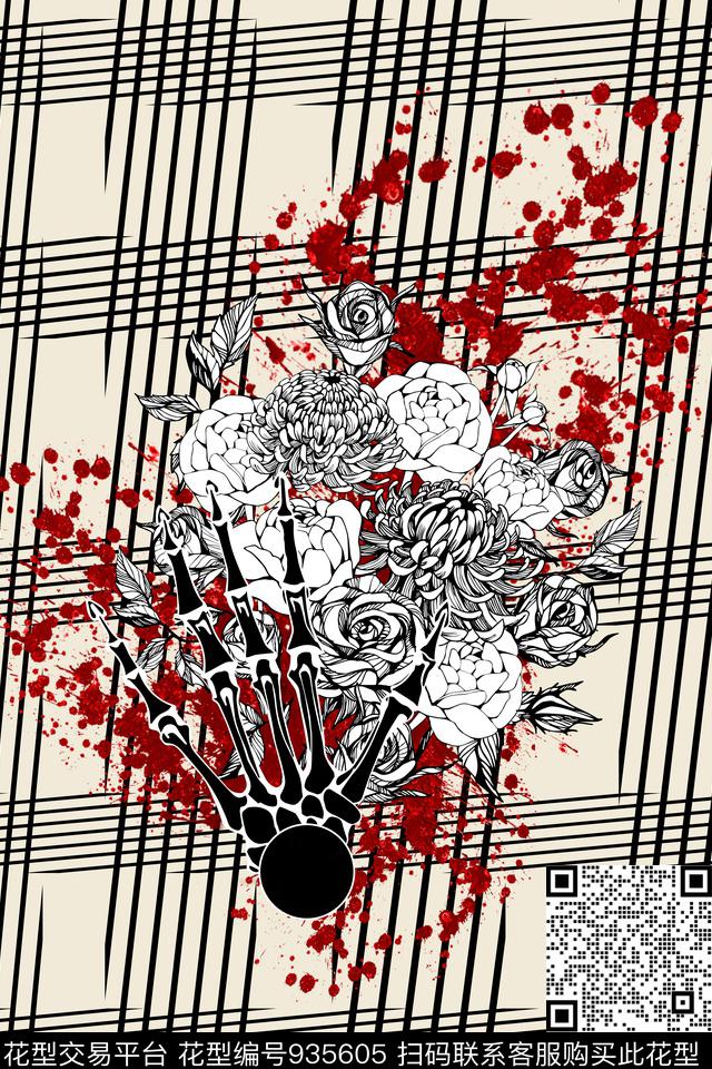 线条花卉格子肌理数码印花华亿平台下载（图片编号: 935605） - 瓦栏（Walan）