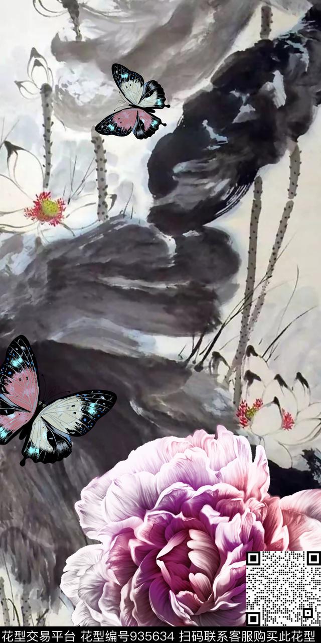 炫彩旗袍蝴蝶数码印花华亿平台下载（图片编号: 935634） - 瓦栏（Walan）