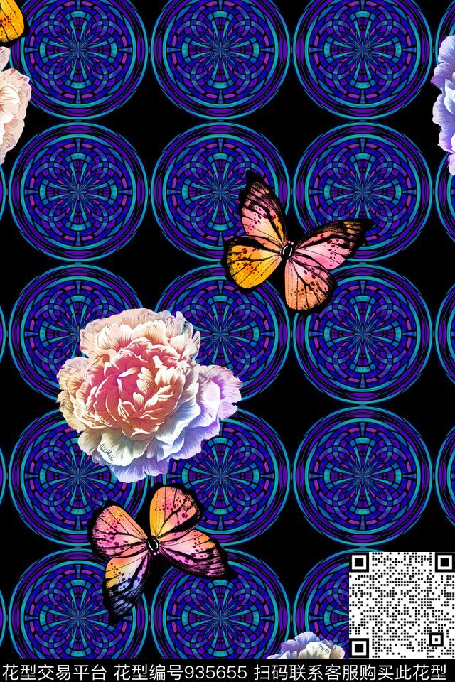 几何蝴蝶数码印花华亿平台下载（图片编号: 935655） - 瓦栏（Walan）