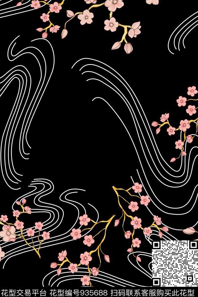 线条花卉数码华亿平台民族风数码印花华亿平台下载（图片编号: 935688） - 瓦栏（Walan）