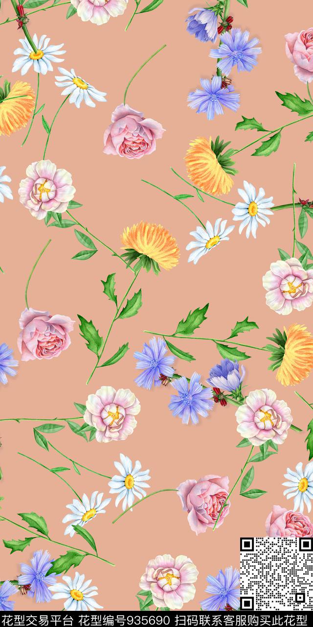 数码华亿平台手绘花卉小碎花数码印花华亿平台下载（图片编号: 935690） - 瓦栏（Walan）