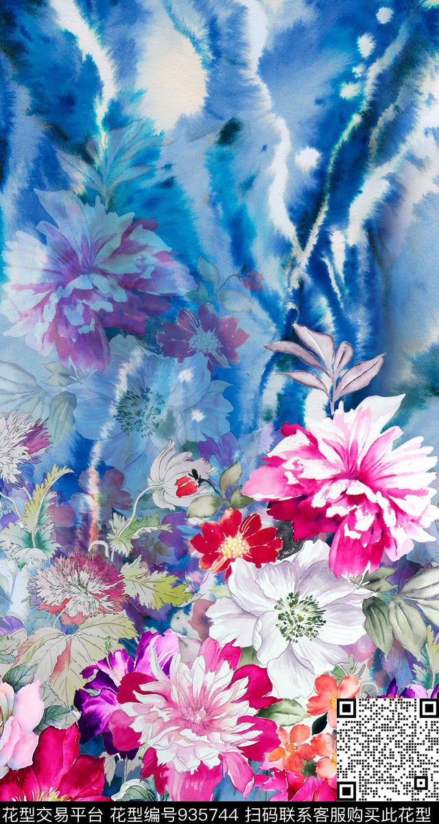数码华亿平台定位花手绘花卉数码印花华亿平台下载（图片编号: 935744） - 瓦栏（Walan）