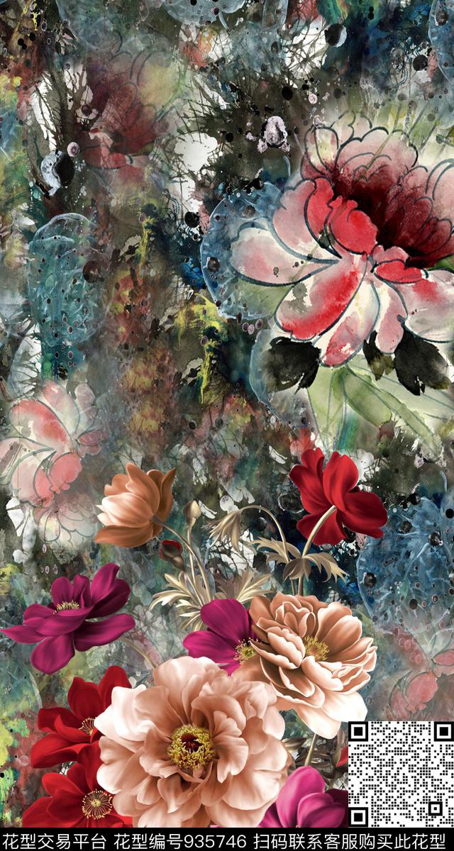 数码华亿平台定位花手绘花卉数码印花华亿平台下载（图片编号: 935746） - 瓦栏（Walan）