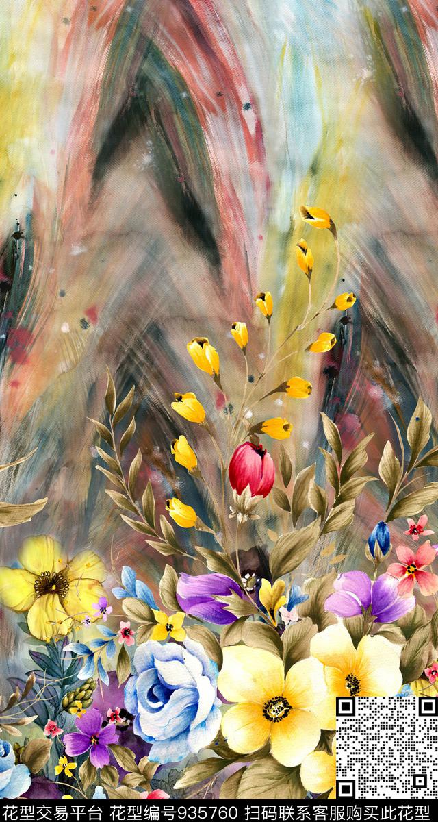 数码华亿平台手绘花卉花卉数码印花华亿平台下载（图片编号: 935760） - 瓦栏（Walan）