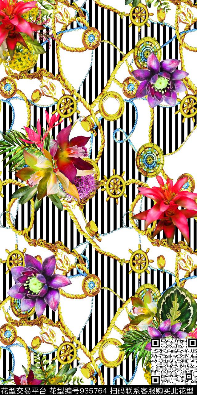 线条手绘花卉数码华亿平台数码印花华亿平台下载（图片编号: 935764） - 瓦栏（Walan）