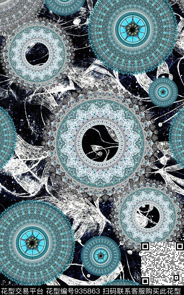 花卉民族风几何数码印花华亿平台下载（图片编号: 935863） - 瓦栏（Walan）