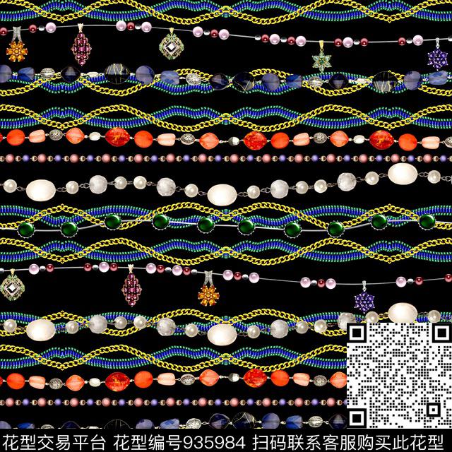 条纹珠宝宝石手绘花卉数码印花华亿平台下载（图片编号: 935984） - 瓦栏（Walan）