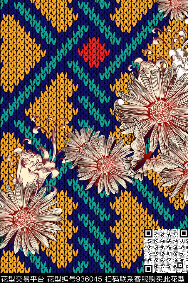 花卉复古羊毛衫数码印花华亿平台下载（图片编号: 936045） - 瓦栏（Walan）