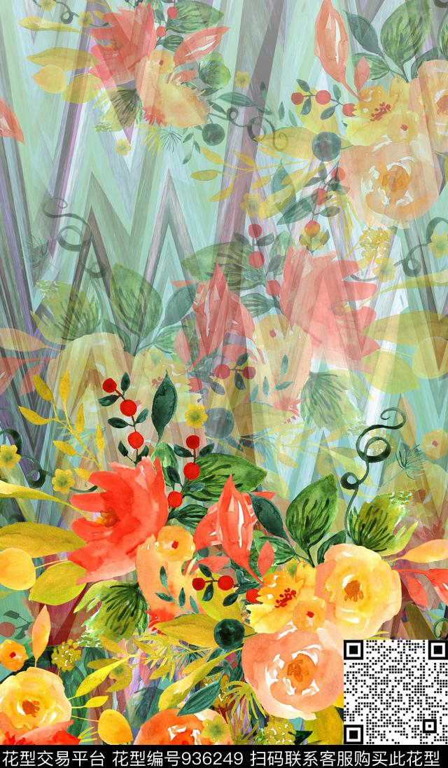 数码华亿平台手绘花卉定位花数码印花华亿平台下载（图片编号: 936249） - 瓦栏（Walan）