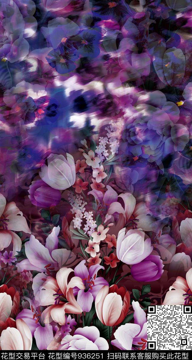 数码华亿平台手绘花卉定位花数码印花华亿平台下载（图片编号: 936251） - 瓦栏（Walan）