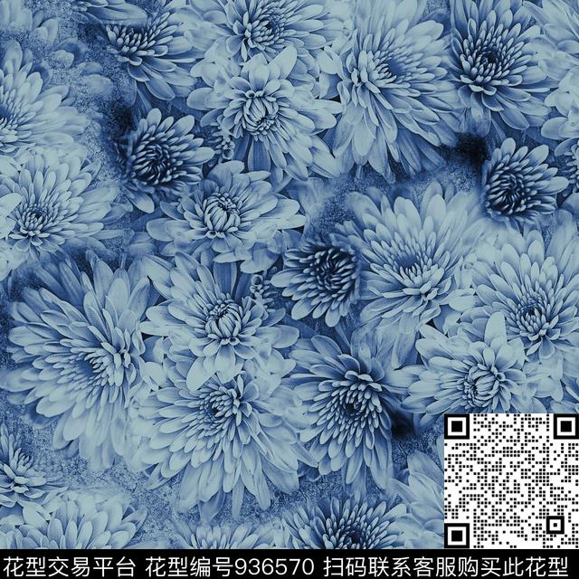 菊花花卉大丽菊数码印花华亿平台下载（图片编号: 936570） - 瓦栏（Walan）