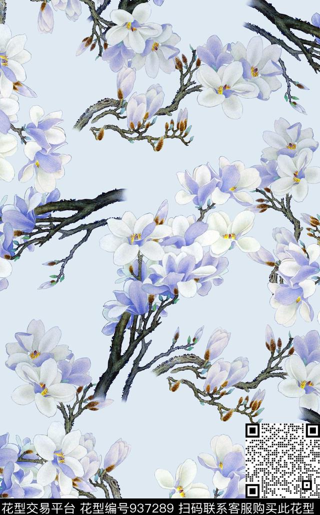 数码华亿平台花卉玉兰花数码印花华亿平台下载（图片编号: 937289） - 瓦栏（Walan）