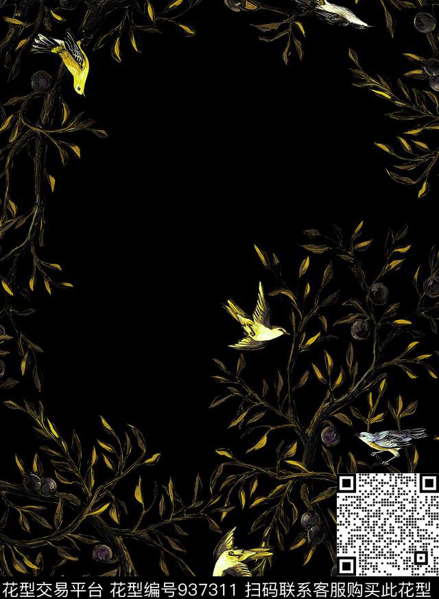 胸前独幅鸟男装数码印花华亿平台下载（图片编号: 937311） - 瓦栏（Walan）