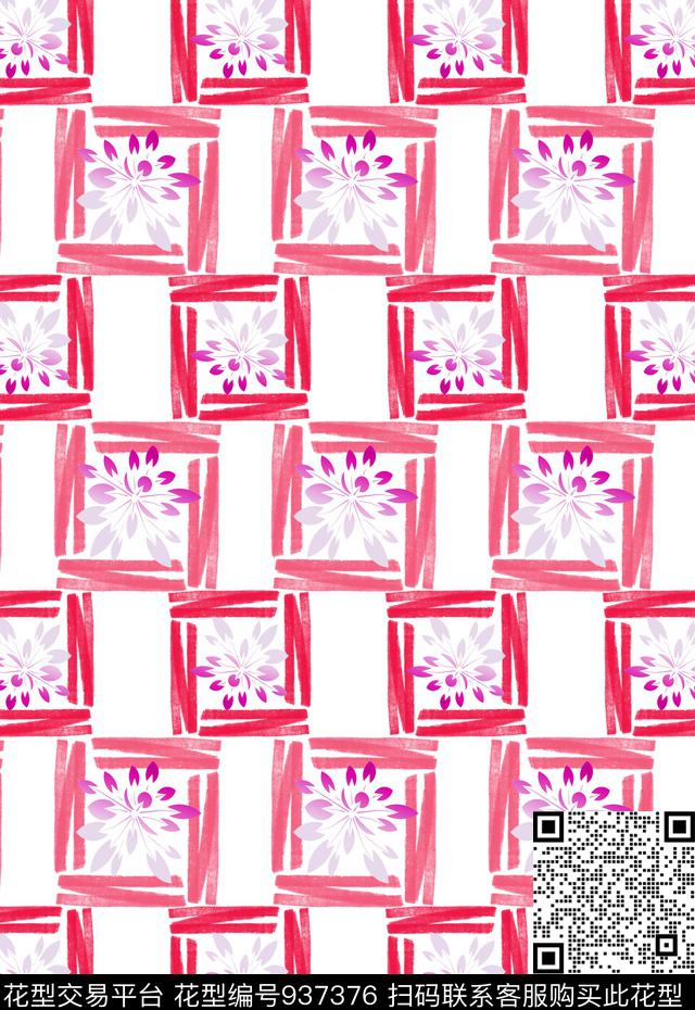 雪纺风格化花卉手绘线条笔触数码印花华亿平台下载（图片编号: 937376） - 瓦栏（Walan）