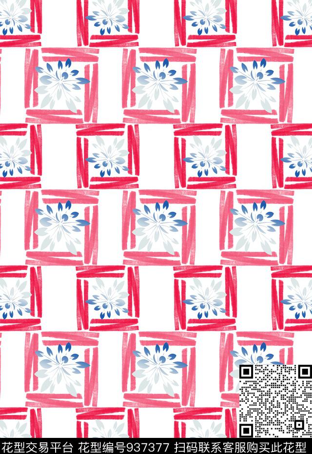 雪纺风格化花卉手绘线条笔触数码印花华亿平台下载（图片编号: 937377） - 瓦栏（Walan）