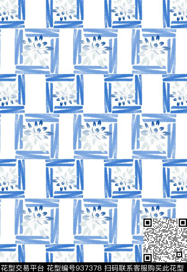 雪纺风格化花卉手绘线条笔触数码印花华亿平台下载（图片编号: 937378） - 瓦栏（Walan）