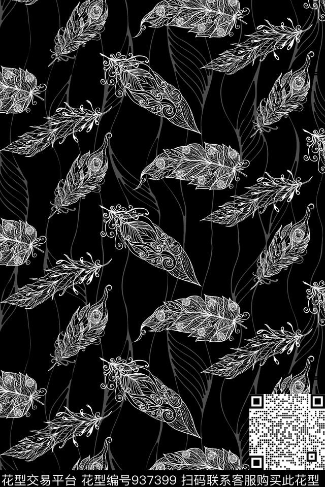 线条羽毛条纹传统印花华亿平台下载（图片编号: 937399） - 瓦栏（Walan）