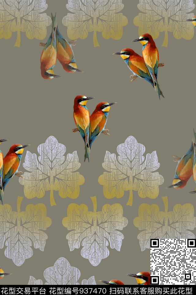 鸟昆虫图案男装休闲花卉绿植树叶数码印花华亿平台下载（图片编号: 937470） - 瓦栏（Walan）