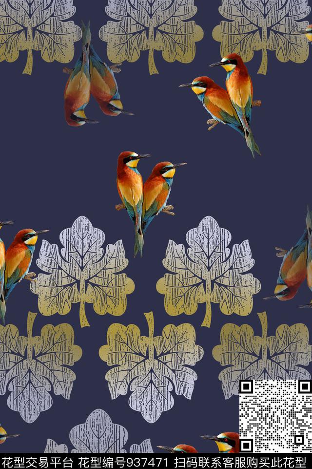 鸟昆虫图案男装休闲花卉绿植树叶数码印花华亿平台下载（图片编号: 937471） - 瓦栏（Walan）