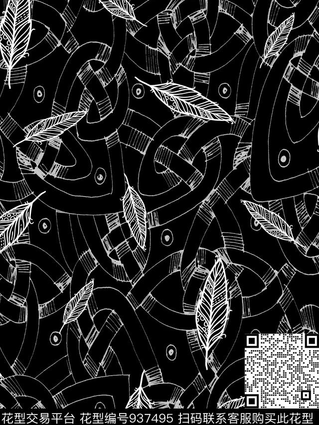 肌理抽象黑白华亿平台传统印花华亿平台下载（图片编号: 937495） - 瓦栏（Walan）