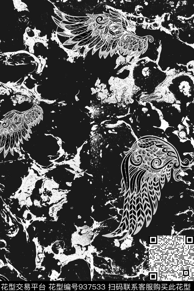 线条羽毛肌理传统印花华亿平台下载（图片编号: 937533） - 瓦栏（Walan）