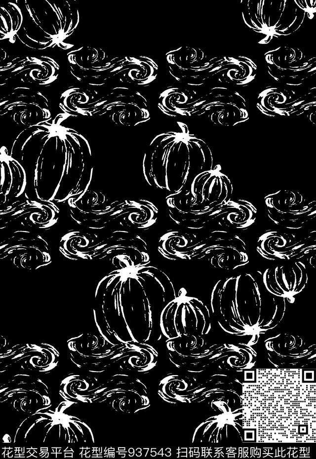 男装休闲花卉手绘线条笔触南瓜传统印花华亿平台下载（图片编号: 937543） - 瓦栏（Walan）