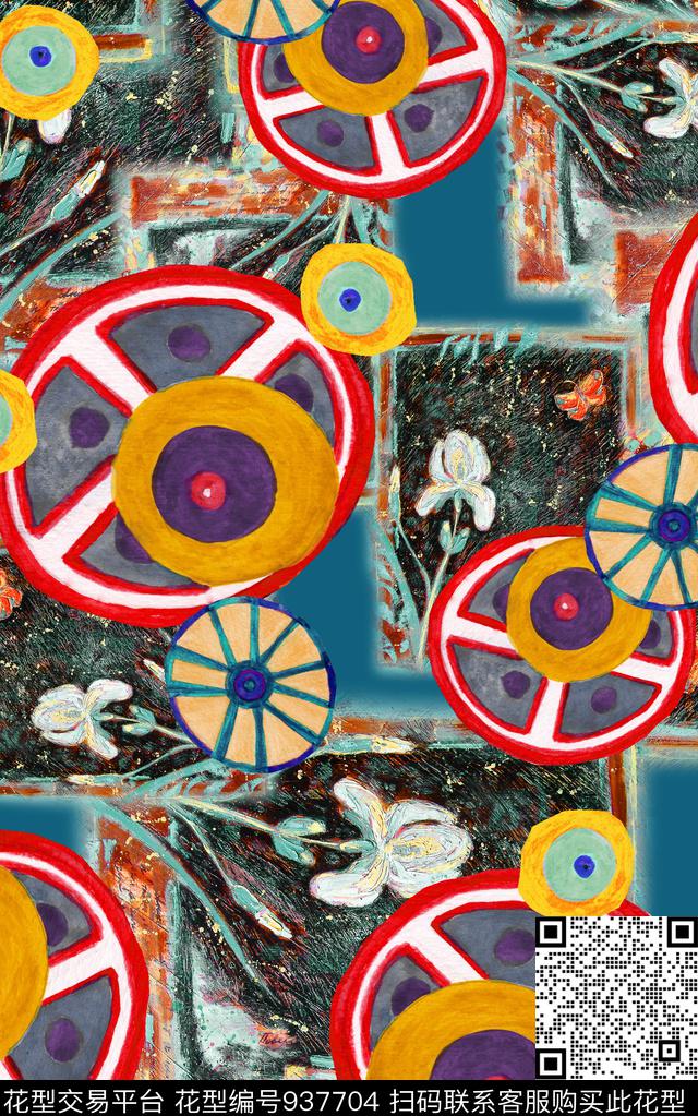 线条中国风民族风数码印花华亿平台下载（图片编号: 937704） - 瓦栏（Walan）