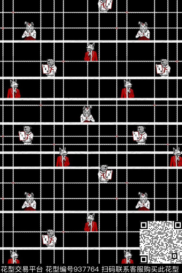 线条格子狗数码印花华亿平台下载（图片编号: 937764） - 瓦栏（Walan）