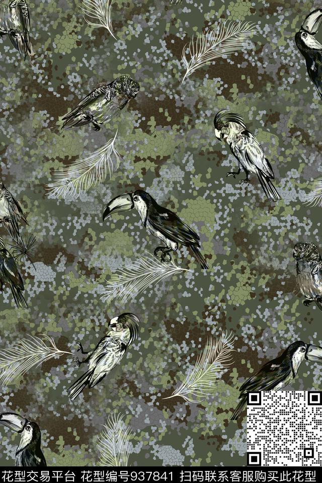男装鸟/昆虫迷彩数码印花华亿平台下载（图片编号: 937841） - 瓦栏（Walan）