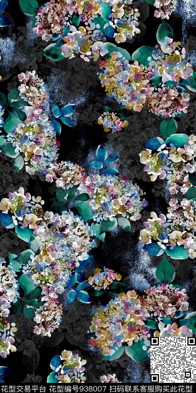 3D立体黑底花卉花卉数码印花华亿平台下载（图片编号: 938007） - 瓦栏（Walan）